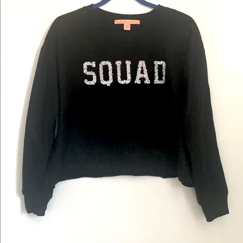 Rebellious One Squad logo cropped black sweater